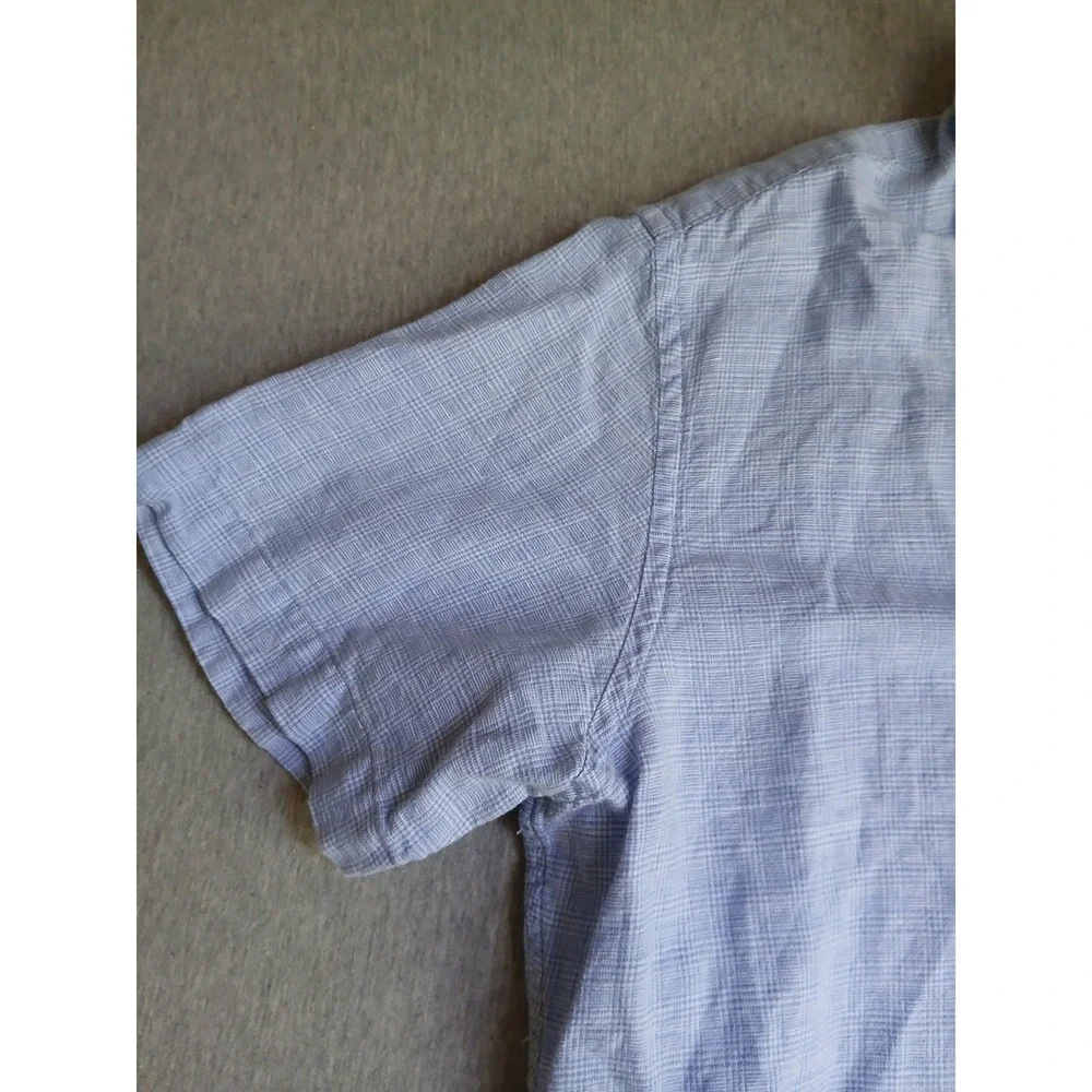 Banana Republic Shirt Mens Large Linen Button Down Preppy Blue Casual Slim Fit